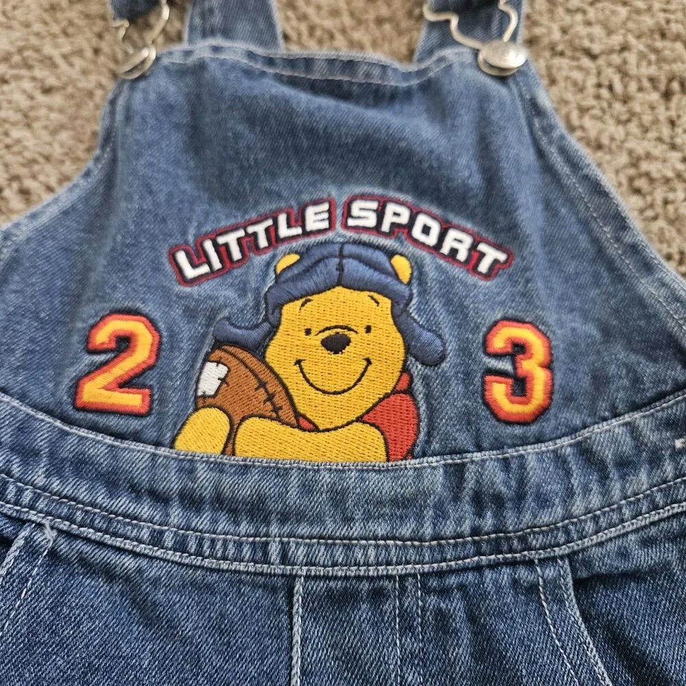Winnie the Pooh Kids Denim Overalls 90s Vintage Size 4T Football Sports